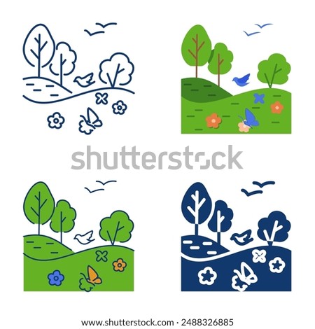 Biodiversity, nature conservation icon set in flat and line style. Vector illustration