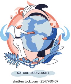 Biodiversity in nature as environment variety of life on Earth planet. Saving wildlife ecosystem metaphor. Protection and care of flora and fauna, eco friendly human activity, many biological species
