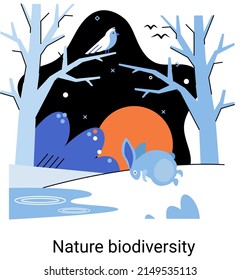 Biodiversity in nature as environment variety of life on Earth planet. Saving wildlife ecosystem metaphor. Protection and care of flora and fauna, eco friendly human activity, many biological species