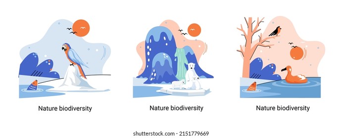 Biodiversity in nature as environment variety of life on Earth planet. Saving wildlife ecosystem metaphor. Protection and care of flora and fauna, eco friendly human activity, many biological species