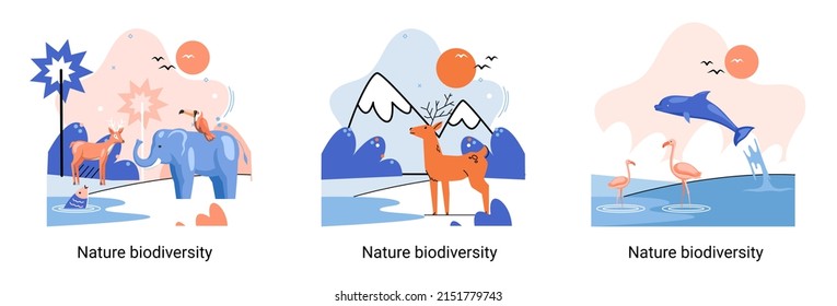 Biodiversity in nature as environment variety of life on Earth planet. Saving wildlife ecosystem metaphor. Protection and care of flora and fauna, eco friendly human activity, many biological species