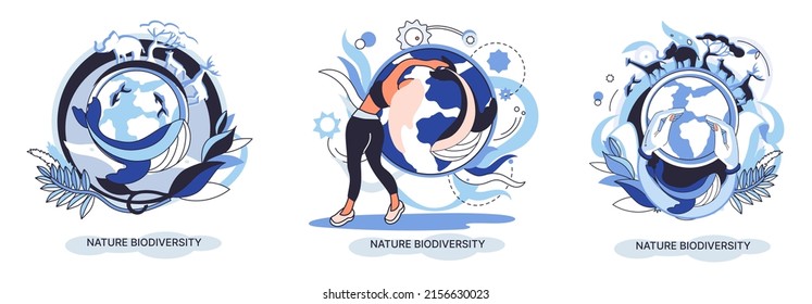 Biodiversity in nature as environment variety of life on Earth planet. Saving wildlife ecosystem metaphor. Protection and care of flora and fauna, eco friendly human activity, many biological species