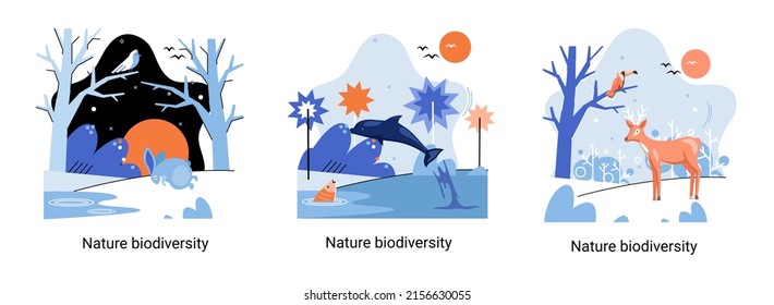 Biodiversity in nature as environment variety of life on Earth planet. Saving wildlife ecosystem metaphor. Protection and care of flora and fauna, eco friendly human activity, many biological species