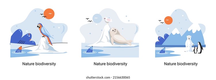 Biodiversity in nature as environment variety of life on Earth planet. Saving wildlife ecosystem metaphor. Protection and care of flora and fauna, eco friendly human activity, many biological species