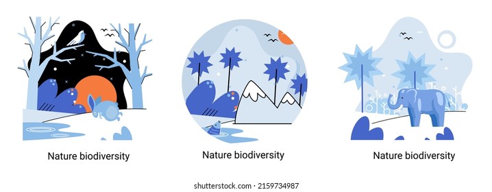 Biodiversity in nature as environment variety of life on Earth planet. Saving wildlife ecosystem metaphor. Protection and care of flora and fauna, eco friendly human activity, many biological species