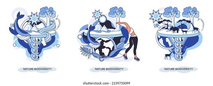 Biodiversity in nature as environment variety of life on Earth planet. Saving wildlife ecosystem metaphor. Protection and care of flora and fauna, eco friendly human activity, many biological species
