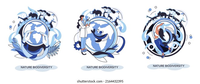 Biodiversity in nature as environment variety of life on Earth planet. Saving wildlife ecosystem metaphor. Protection and care of flora and fauna, eco friendly human activity, many biological species