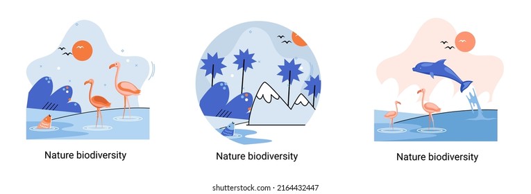Biodiversity in nature as environment variety of life on Earth planet. Saving wildlife ecosystem metaphor. Protection and care of flora and fauna, eco friendly human activity, many biological species