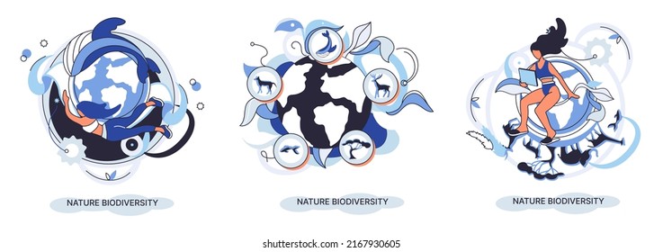 Biodiversity in nature as environment variety of life on Earth planet. Saving wildlife ecosystem metaphor. Protection and care of flora and fauna, eco friendly human activity, many biological species