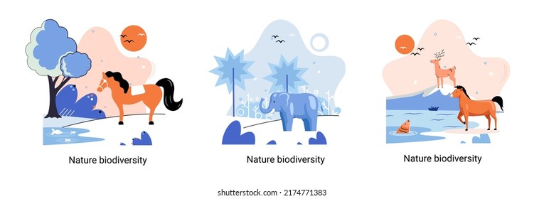 Biodiversity in nature as environment variety of life on Earth planet. Saving wildlife ecosystem metaphor. Protection and care of flora and fauna, eco friendly human activity, many biological species