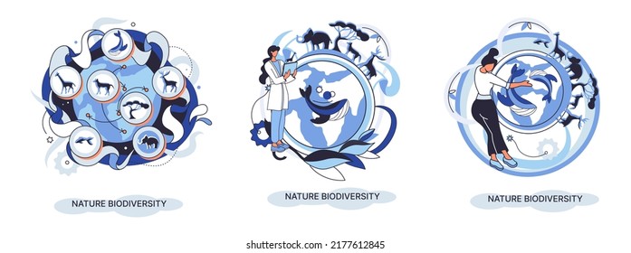 Biodiversity in nature as environment variety of life on Earth planet. Saving wildlife ecosystem metaphor. Protection and care of flora and fauna, eco friendly human activity, many biological species