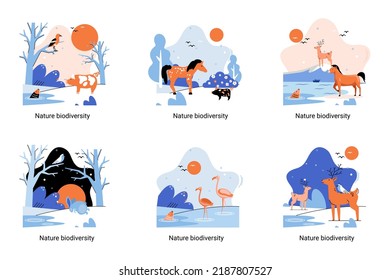 Biodiversity in nature as environment variety of life on Earth planet. Saving wildlife ecosystem metaphor. Protection and care of flora and fauna, eco friendly human activity, many biological species