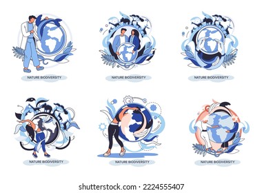 Biodiversity in nature as environment variety of life on Earth planet. Saving wildlife ecosystem metaphor. Protection and care of flora and fauna, eco friendly human activity, many biological species