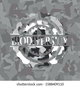 Biodiversity on grey camo texture