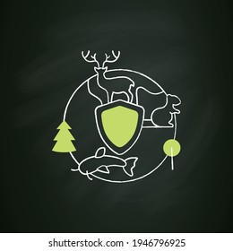 Biodiversity protection chalk icon.Limiting deforestation.Reduce air pollution.Fighting global warming. Saving flora and fauna.Ecosystem. Isolated vector illustration on chalkboard