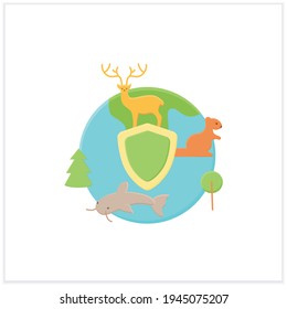 Biodiversity protection flat icon.Limiting deforestation.Reduce air pollution.Fighting global warming. Saving flora and fauna.Ecosystem protection concept. 3d vector illustration