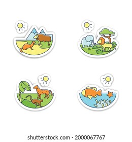 Biodiversity Stickers Icon. Tundra, Tropical Rainforest, Savanna, Coral Reef Badge For Designs. Biodiversity Vector Emblem