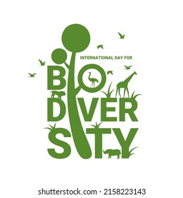 Biodiversity vector typography, with silhouettes of wild animals, as a banner or poster, International Day for Biodiversity. - Shutterstock ID 2158223143