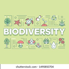 Biodiversity Word Concepts Banner. Forest Reserve. Maintenance Of Ecosystem. Underwater Life. Presentation, Website. Isolated Lettering Typography Idea With Linear Icons. Vector Outline Illustration