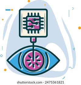 bioelectronic implant or bionic Eye concept, visual retinal prosthesis with vector design, Artificial general intelligence symbol, Natural Language Processing sign, Machine Deep Learning illustration