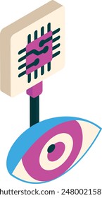 bioelectronic implant or bionic Eye isometric concept, visual retinal prosthesis with vector de Artificial general intelligence Natural Language Processing Deep Learning illustration