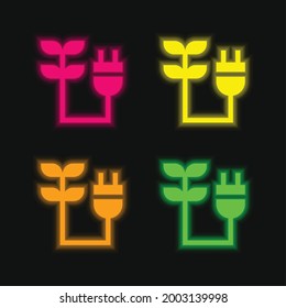 Bioenergy four color glowing neon vector icon