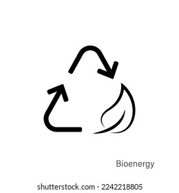 bioenergy icon, leaf with arrows black logo, eco symbol, alternative renewable energy sources vector icon