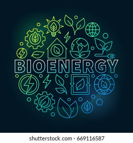 Bioenergy round colorful illustration - vector biomass concept sign. Thin line eco energy circular symbol on dark background