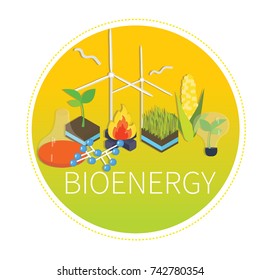 Bioenergy set of different  icons. Flat design concept with alternative bioenergy. Isometric icons vector illustration