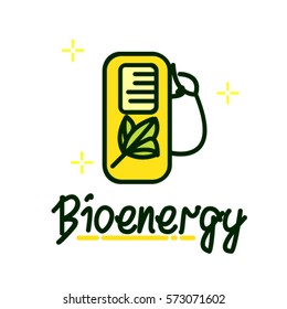 Bioenergy Thin line color flat art.  Icon with filling station bio fuel.