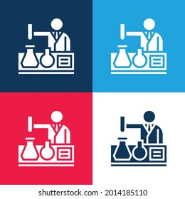 Bioingeniería azul y rojo cuatro colores conjunto de iconos mínimo