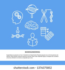 Bioengineering concept banner in line style with place for text