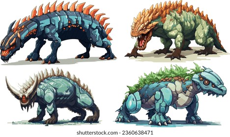 Bio-Engineering Creature Monster Boss in 2D RPG Gaming Style Set of Vector