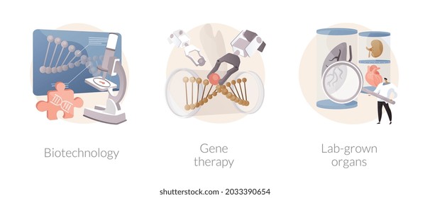 Bioengineering Industry Abstract Concept Vector Illustration Set. Biotechnology, Gene Therapy, Lab-grown Organs, Stem Cells, Laboratory Research, Genetic Cancer Treatment Abstract Metaphor.