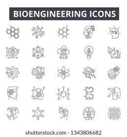 Bioengineering line icons for web and mobile design. Editable stroke signs. Bioengineering  outline concept illustrations