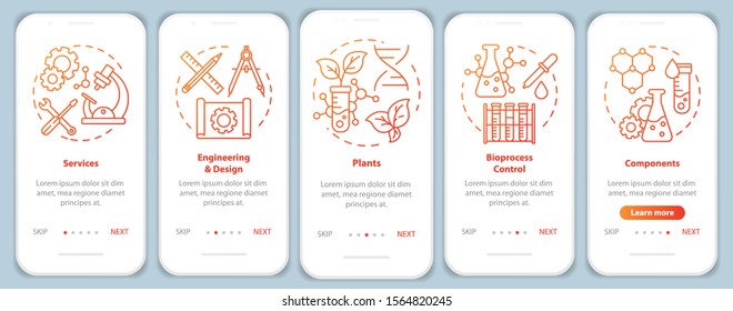 Bioengineering onboarding mobile app page screen vector template. Walkthrough website steps with linear illustrations. Services and plants, components. UX, UI, GUI smartphone interface concept