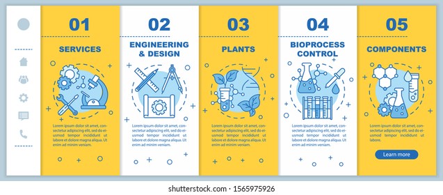 Bioengineering onboarding mobile web pages vector template. Services and plants. Responsive smartphone website interface idea with linear illustrations. Webpage walkthrough step screens. Color concept