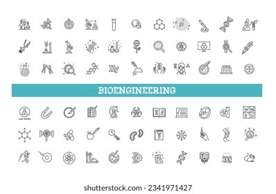 Iconos de esquema de bioingeniería. Iconos de estilo punto lineal. Ilustración del vector