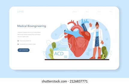 Bioengineering Web Banner Or Landing Page. Biotechnology, Gene Therapy And Research. Scientist Study, Modify And Control Biological System. Medical Biological Engineering. Flat Vector Illustration