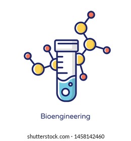 Bioengineering white color icon. Biological engineering. Scientific medical research. Test tube and molecule. Biochemistry, biotechnology. Laboratory equipment. Isolated vector illustration