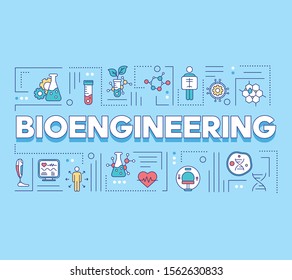 Bioengineering word concepts banner. Biotechnology. Molecular biology, biomedical engineering. Presentation, website. Isolated lettering typography idea with linear icons. Vector outline illustration