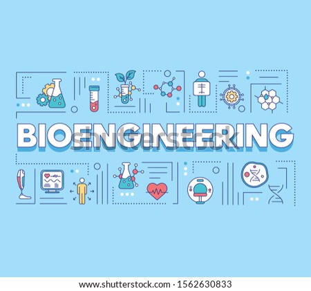 Bioengineering word concepts banner. Biotechnology. Molecular biology, biomedical engineering. Presentation, website. Isolated lettering typography idea with linear icons. Vector outline illustration