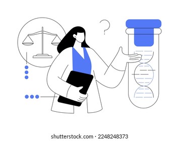 Ilustración vectorial de concepto abstracto de bioética. Ética médica, investigación biológica, adn, biotecnología genética, investigador en biotecnología, científico médico criminal, metáfora abstracta de experimentos de laboratorio.