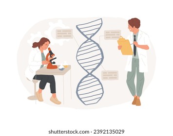 Bioethics isolated concept vector illustration. Medical ethics, biological research, dna, genetic biotechnology, biotech researcher, criminal doctor scientist, lab experiment vector concept.