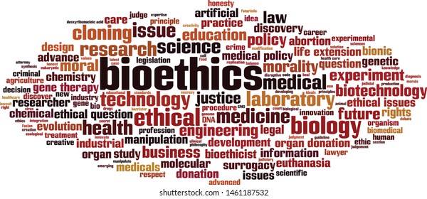 Bioethics word cloud concept. Collage made of words about bioethics. Vector illustration 