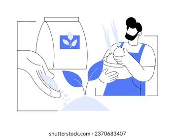 Biofertilizers abstract concept vector illustration. Farmer uses biofertilizers to improve soil condition, agroecology industry, sustainable agriculture, prepare for planting abstract metaphor.