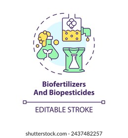 Biofertilizers and biopesticides multi color concept icon. Agriculture cultivation conditions. Crop improvement. Round shape line illustration. Abstract idea. Graphic design. Easy to use in article