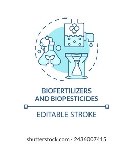 Biofertilizantes y biopesticidas icono de concepto azul suave. Condiciones de cultivo agrícola. Mejora de cultivos. Ilustración de línea de forma redonda. Idea abstracta. Diseño gráfico. Fácil de usar en el artículo