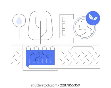 Ilustración vectorial de concepto abstracto de biofiltración. Uso de hidrobiofiltros, ambiente ecológico, manejo de purificación de agua, oxidación microbiótica, metáfora abstracta de ahorro de planeta.