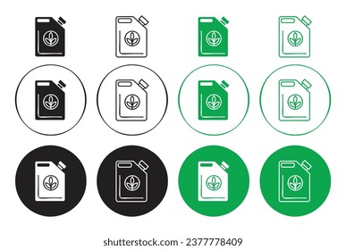 Biofuel canister line icon set. Biodiesel fuel icon. Bioethanol or ethanol tank icon in black color for ui designs.